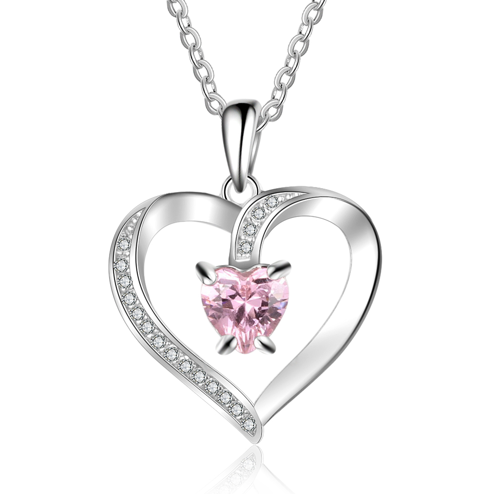 Personalisierte Herz Halskette mit 1 Name und 1 Geburtsstein