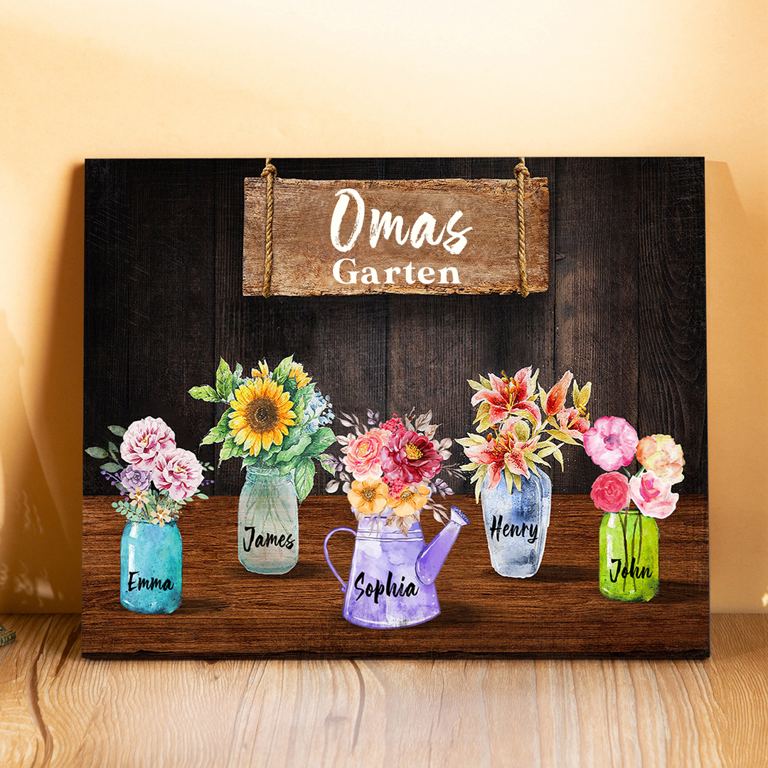 Familie Holzbild - Personalisierter Text & 5 Namen Vase Holzdekoration-Geschenk für Opa/Oma