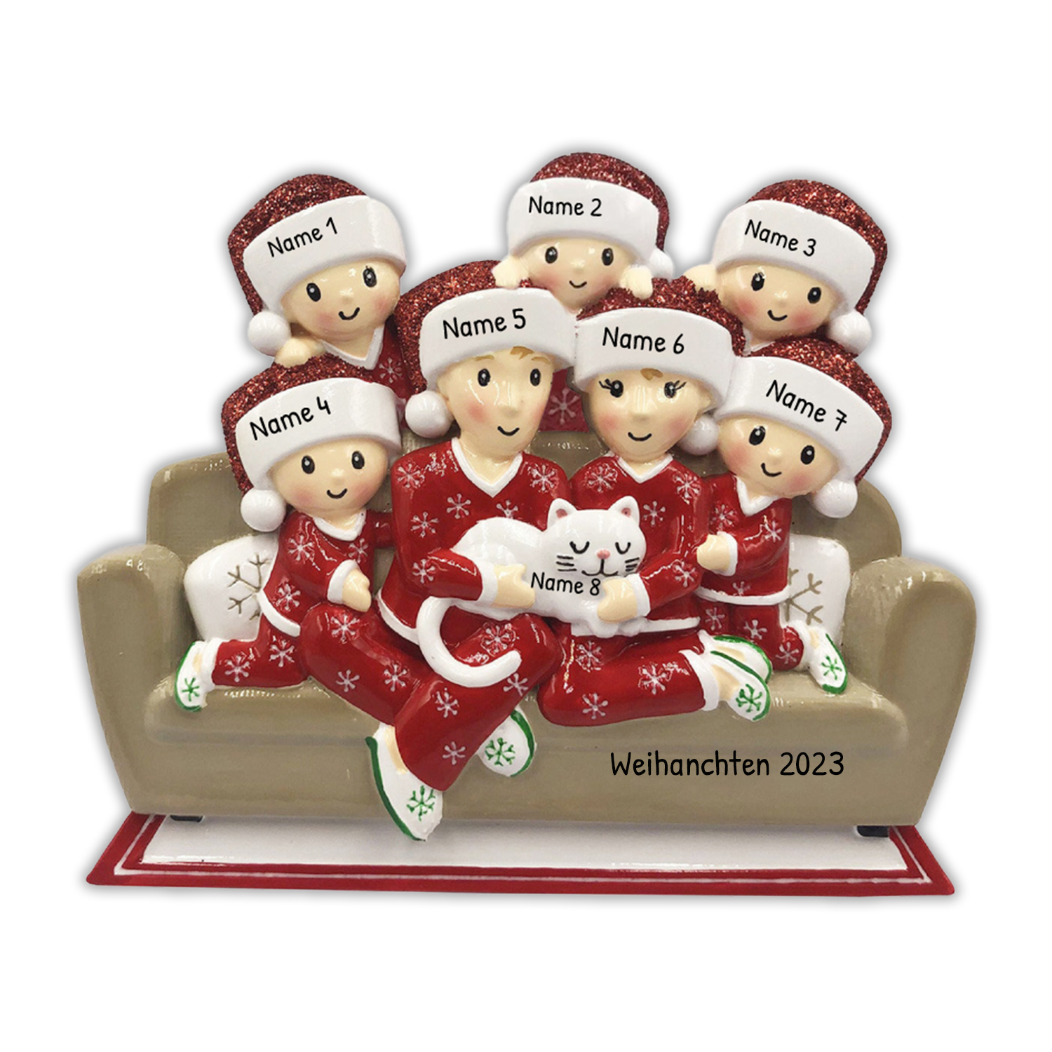 Holz Personalisiertes 7 Namen + 1 Katze Name & Text Weihnachtsornament