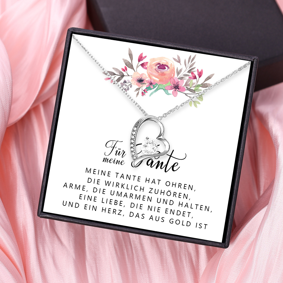 925 Sterling Silber Herz Halskette-Für meine Tante-Geschenk mit Nachrichtenkarte 