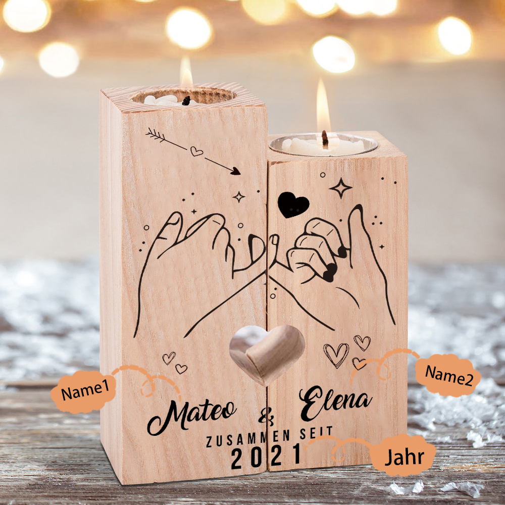 Personalisierte 2 Namen & Jahr Kerzenhalter - Hölzerne Kerzenständer Hochzeitstag Valentinstag Geschenke