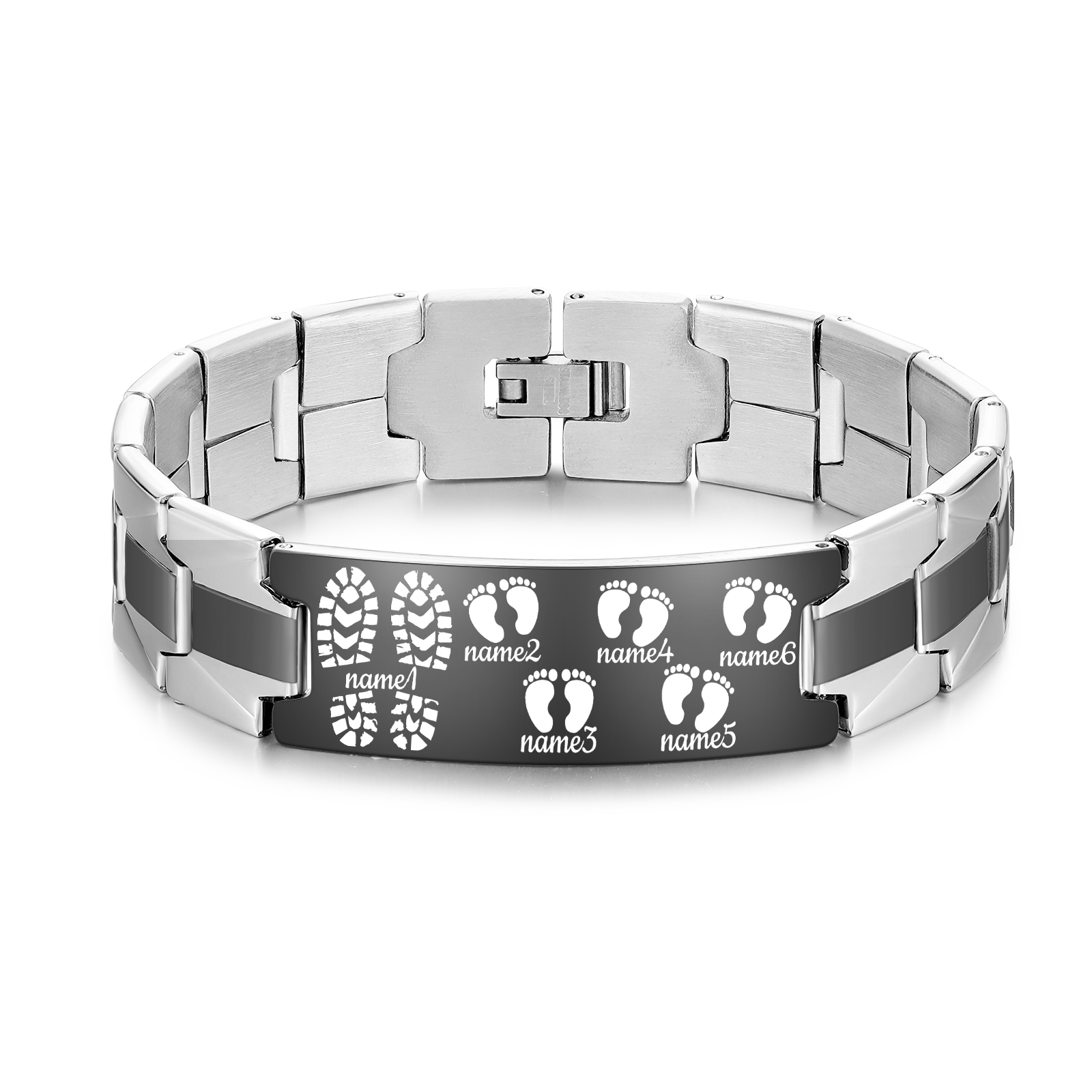 Herren Armband-Personalisierte 6 Namen Edelstahl Füße Armband-Geschenk für Vater