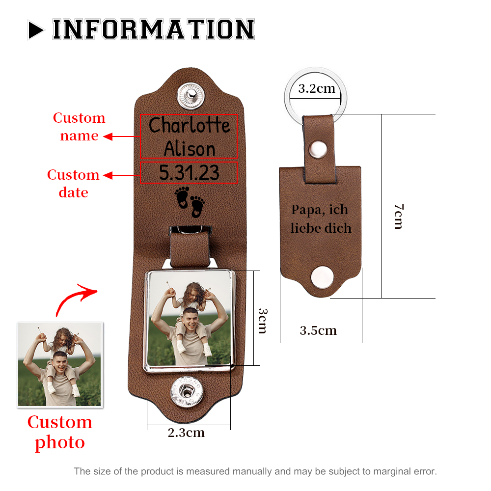 Personalisierbares Foto & Name Papa ich liebe dich PU Leder Schlüsselanhänger