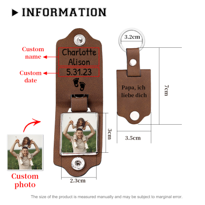 Personalisierbares Foto & Name Papa ich liebe dich PU Leder Schlüsselanhänger