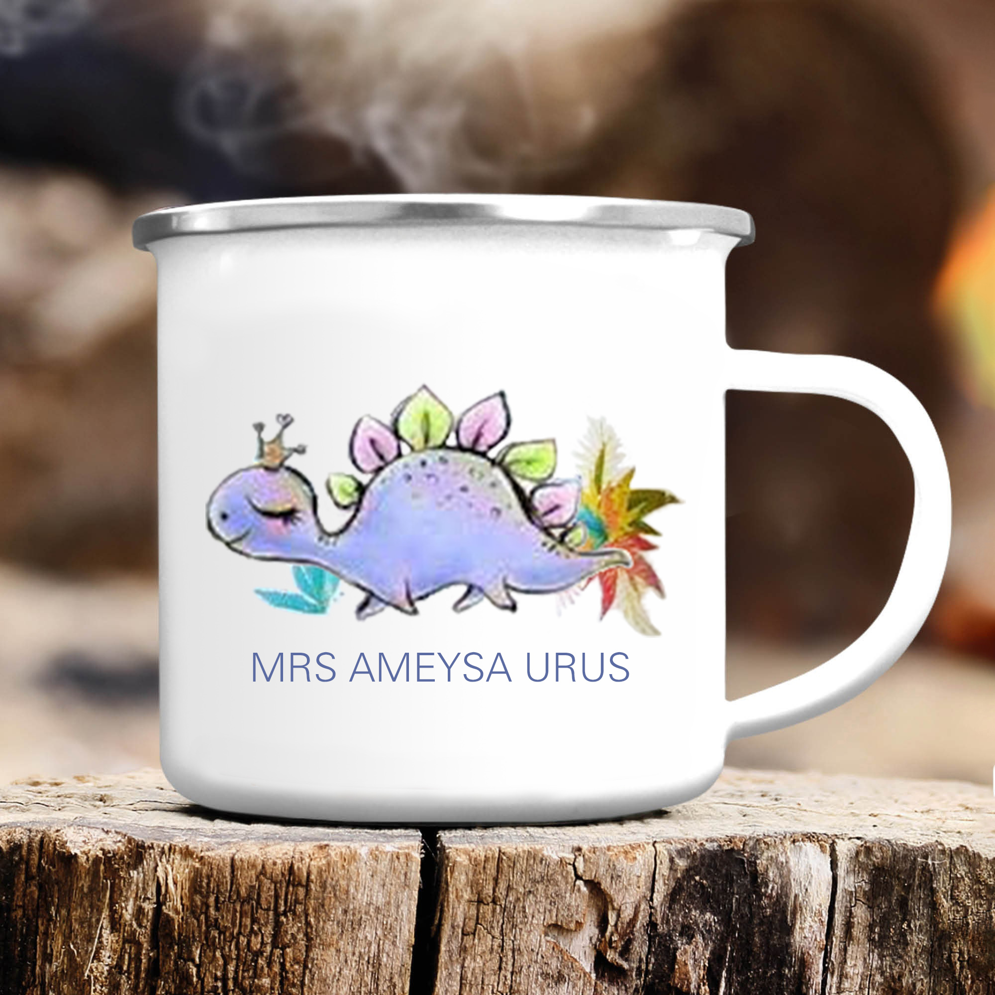 Personalisierter Name Lila Stegosaurus Kinder Emaille Tasse