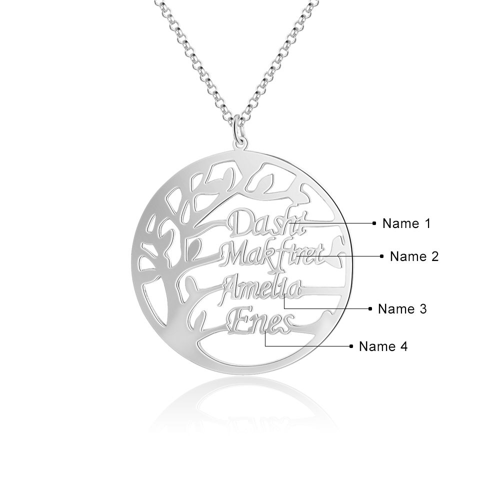 925 Sterling Silber Personalisierte 4 Namen Familienstammbaum Halskette