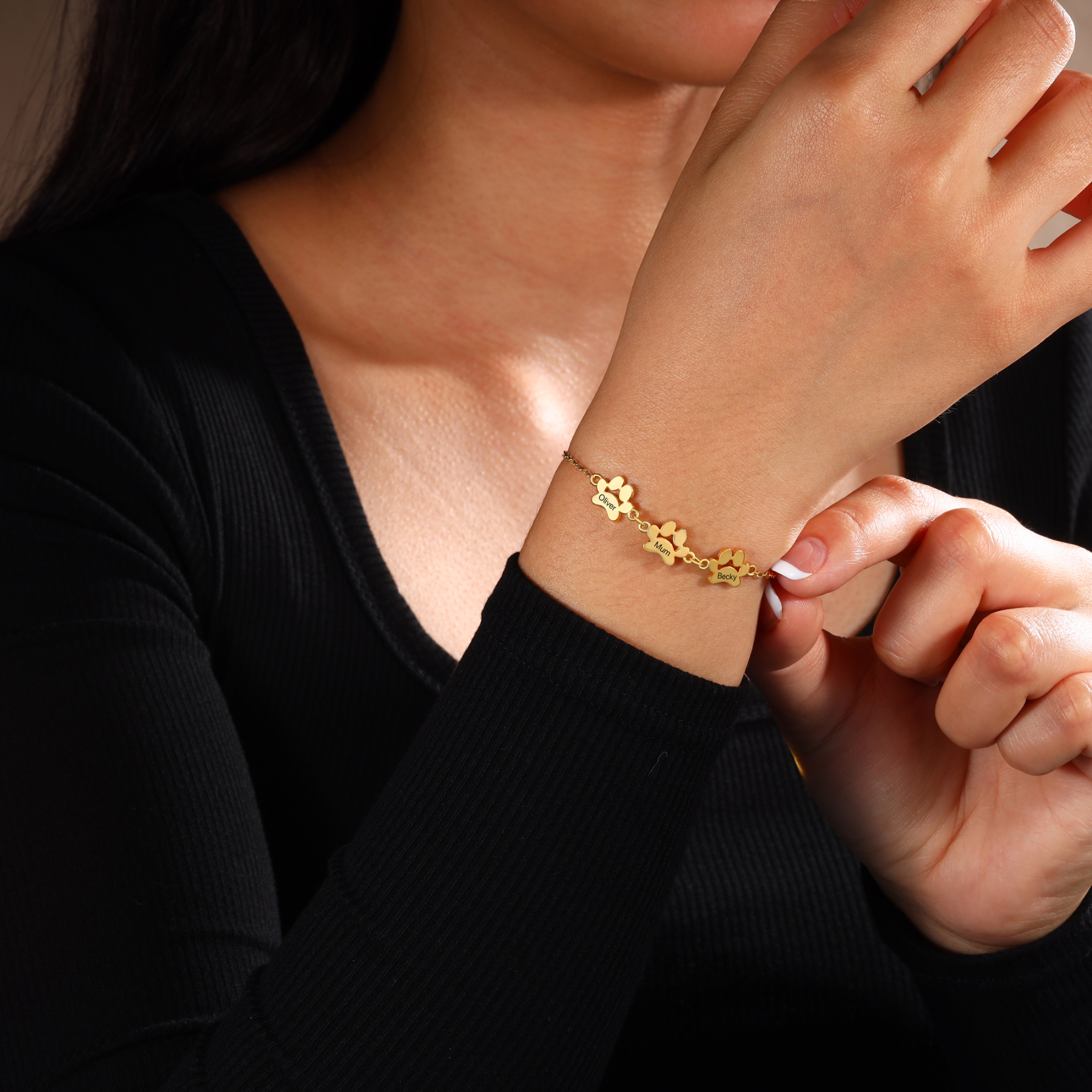 Personalisierter 1 Name Pfotenabdrücke Golden Armband