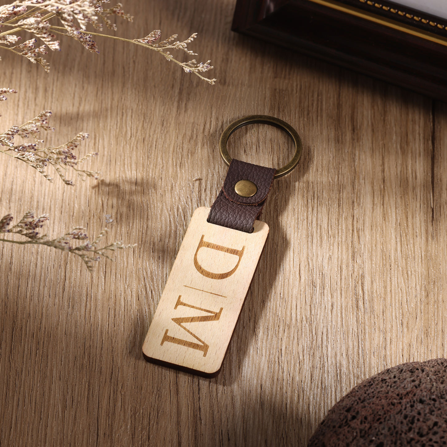 Personalisierter Text & Spotify Code PU Leder Holz Birke Schlüsselanhänger