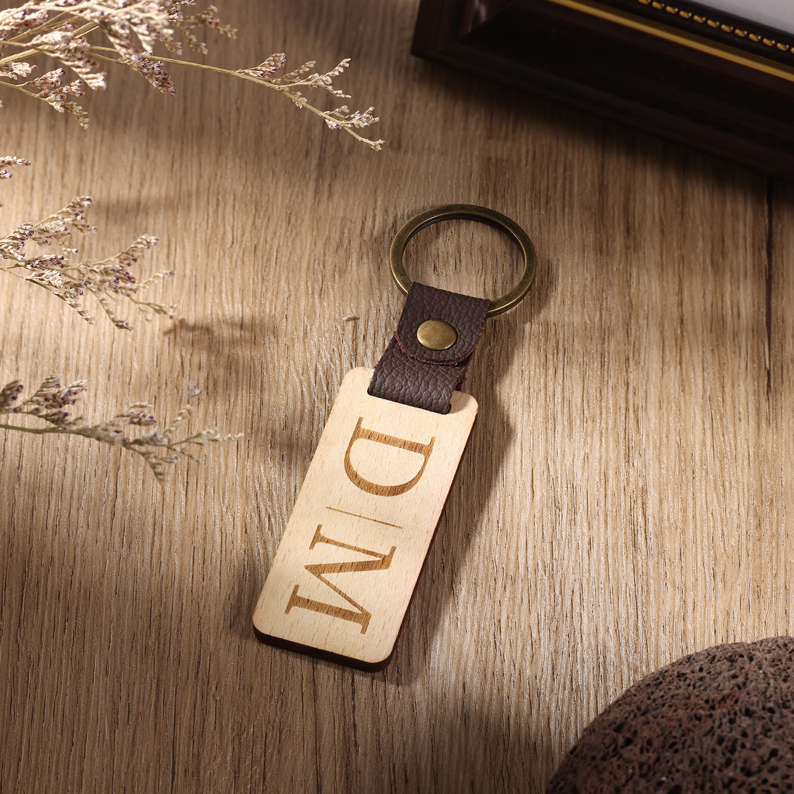 Personalisierter Text & Spotify Code PU Leder Holz Birke Schlüsselanhänger