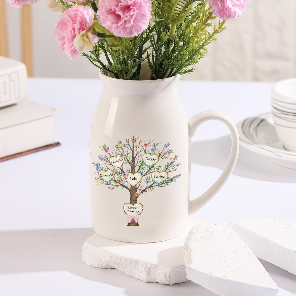 Personalisierte 5 Namen & Text Blume Familienbaum Vase