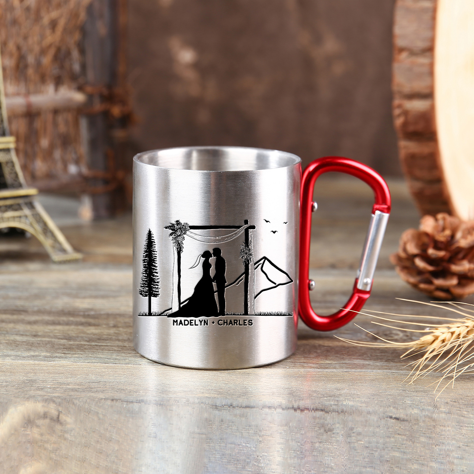 Edelstahl Tasse-Personalisierte 2 Namen Metall Becher-für Paare