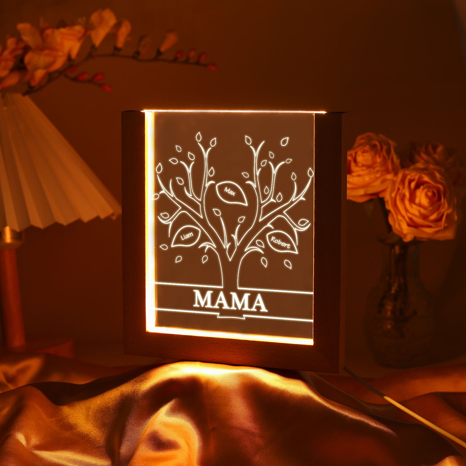 Personalisierte 3 Namen & Text Lebensbaum Acryl Rahmen Nachtlicht Geschenk für Großmutter/Mutter zum Muttertag