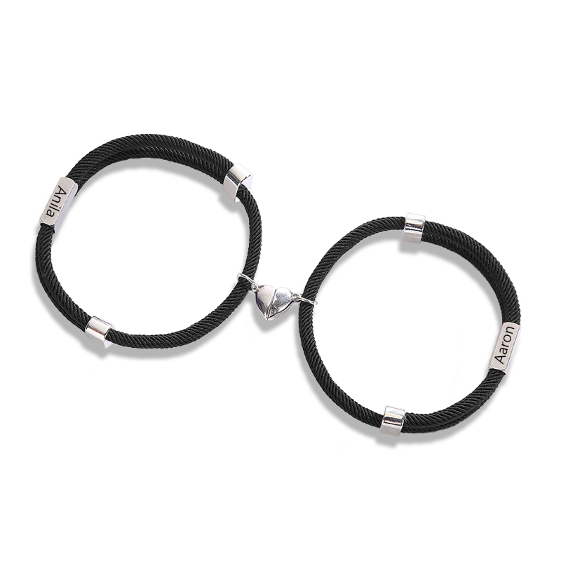 Personalisierte 2 Namen Paar Herz Marnet Armbänder Set für Liebespaar