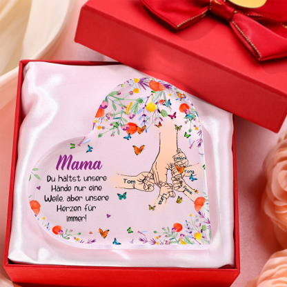 Personalisierte 5 Namen Herz Acryl-Deko -Mama Du hältst mein Hand nur eine Weile, aber unsere Herzen für immer- Schreibtischdekoration für Mutter