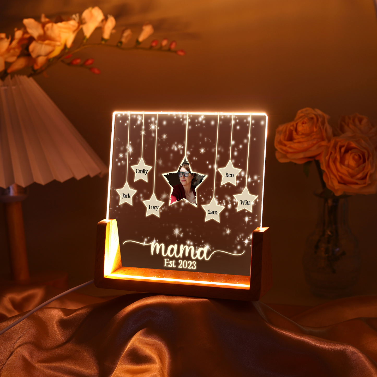 Personalisierte 6 Namen & Text & Datum & Foto Stern Nachtlicht Geschenk für Großmutter/Mutter zum Muttertag