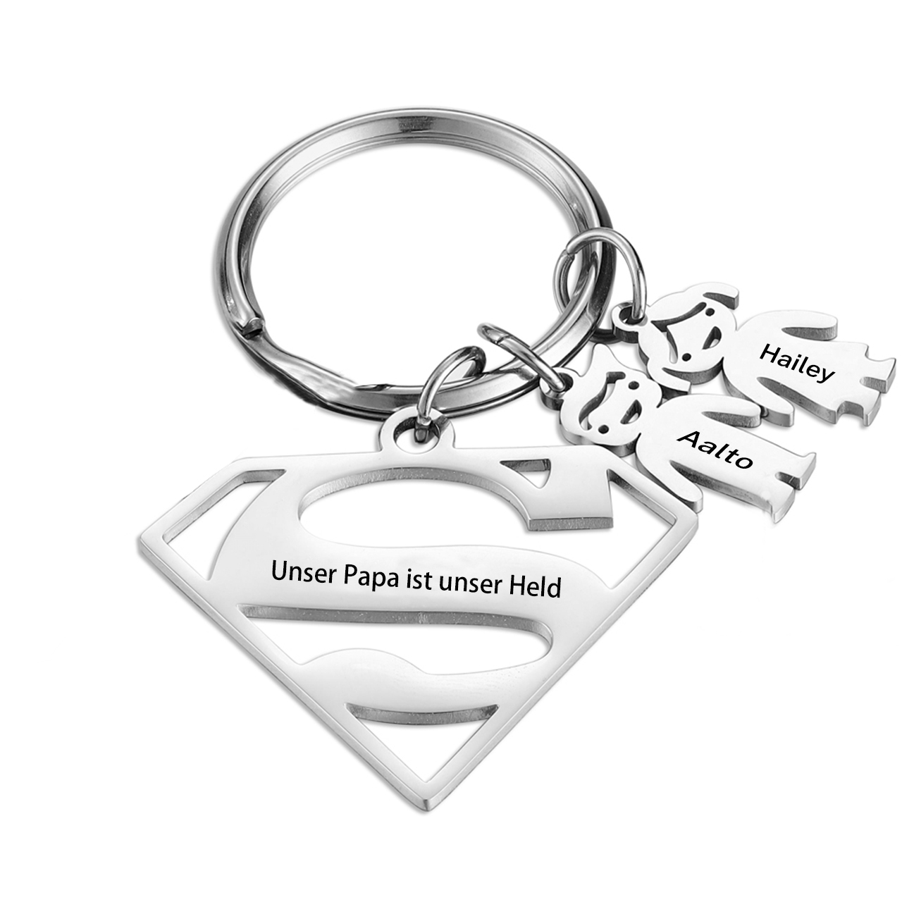 Personalisierbare 2 Namen & Text Supermann Kindercharm Schlüsselanhänger-Geschenk für Vater