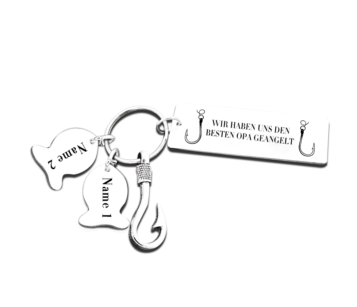 Personalisierbare 2 Namen Schlüsselanhänger-Wir haben uns den besten Opa geangelt-Geschenk für Großvater