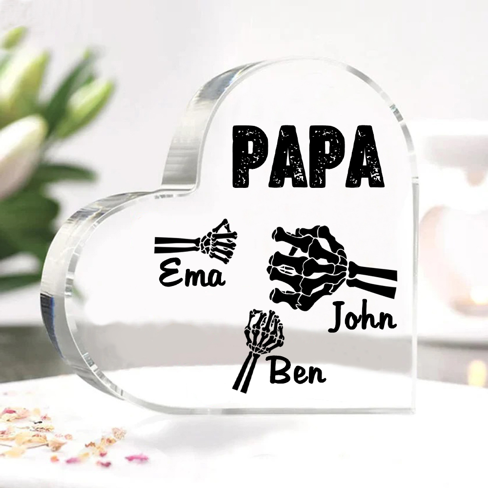 Personalisierte 3 Namen Acryl-Deko Papa Skelett Hand Schreibtischdekoration für Vater