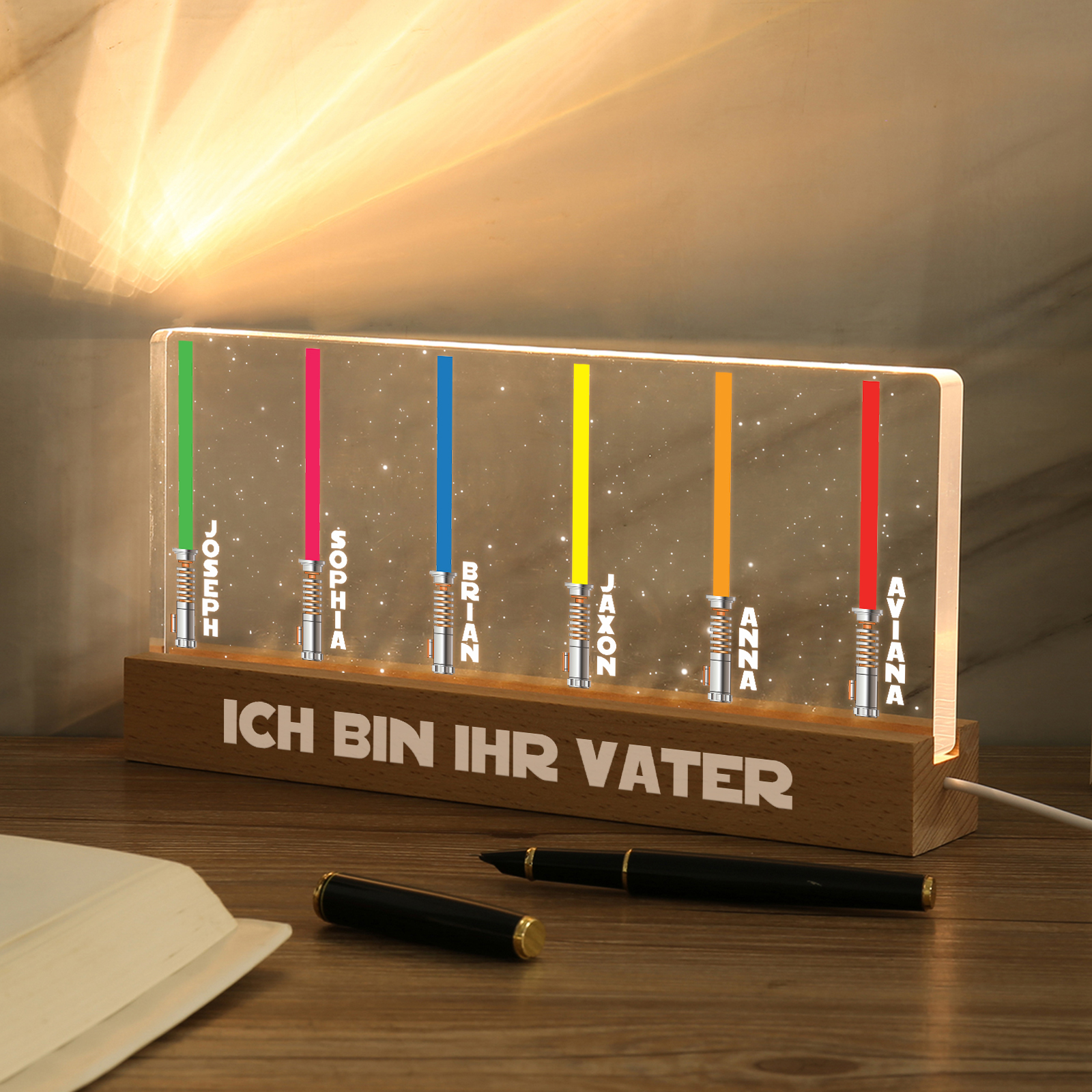 Personalisierbare 6 Namen & Text Krieg der Sterne Acryl Nachtlicht - für Familie