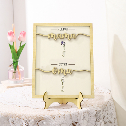 Holz Deko-Personalisierbare 2 Namen & Geburtsblume Ornament Zuerst Mama Jetzt Oma Holzdekoration für Mutter