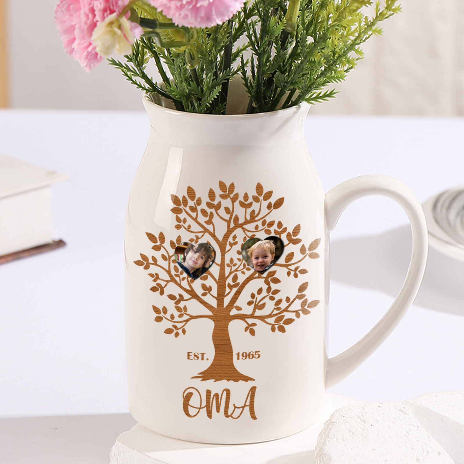 Personalisierte 2 Fotos & Text & Datum Familienbaum Familie Vase