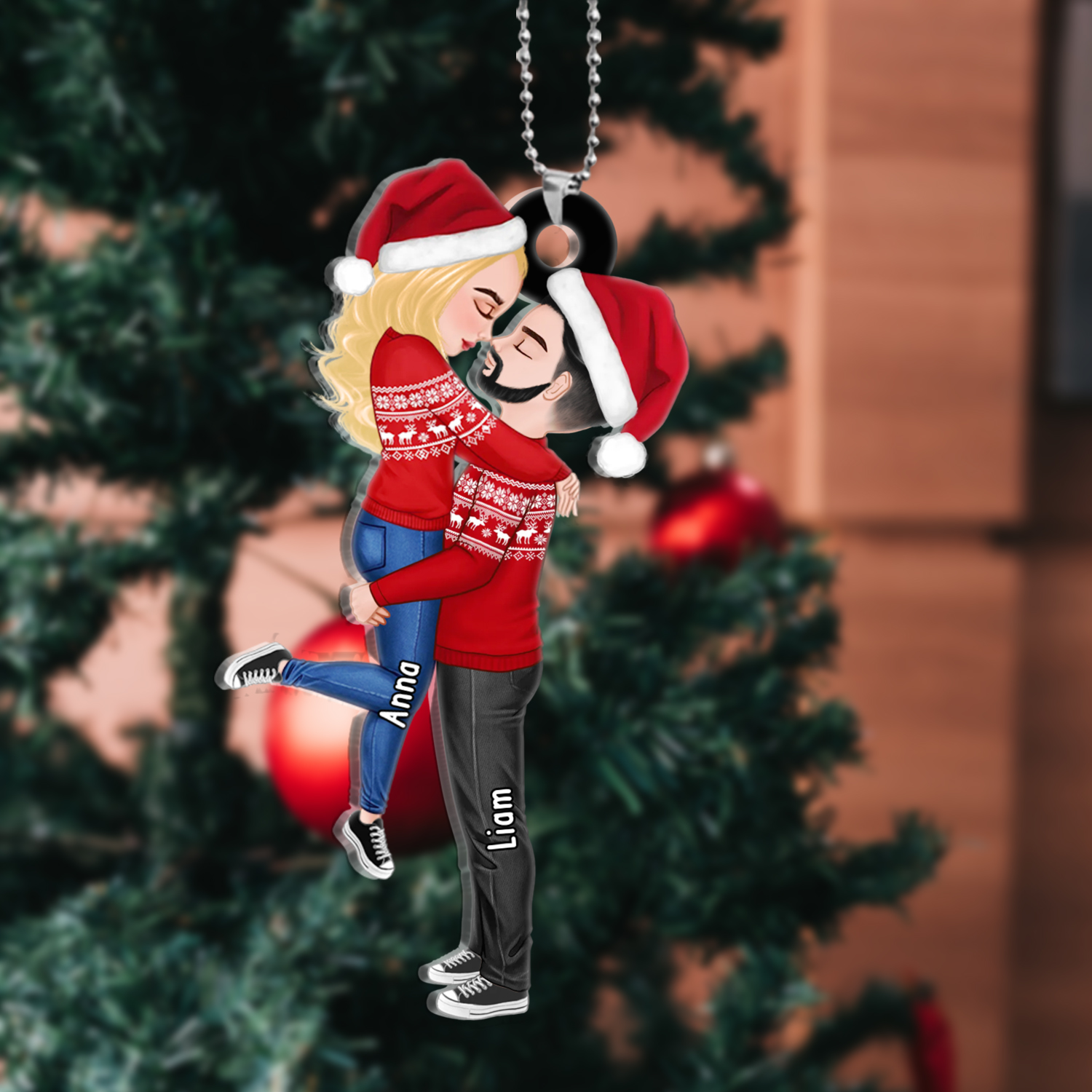Acryl Weihnachtsornament-Personalisiertes 2 Namen Umarmung Ornament/Schlüsselanhänger für Paar mit Schlüsselring