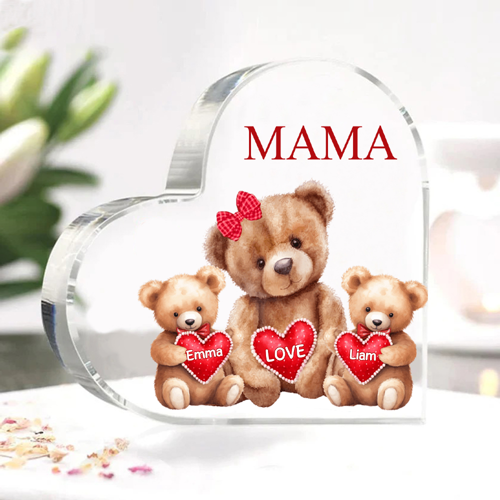 Personalisierte 2 Namen & Text Teddybär Familie Acryl-Deko Schreibtischdekoration für Mutter