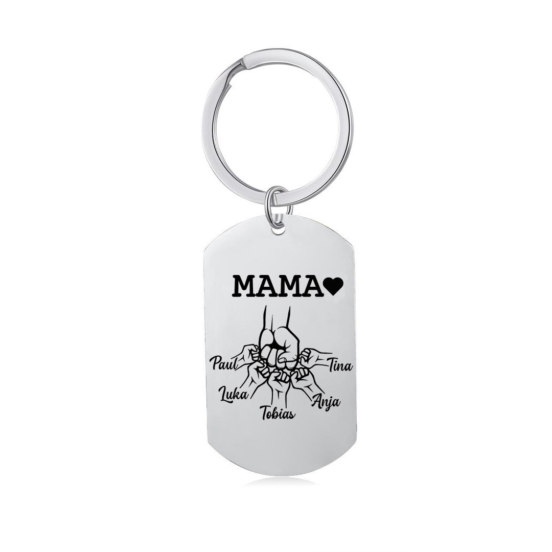 Personalisierbarer 5 Namen & Text Faust Schlüsselanhänger