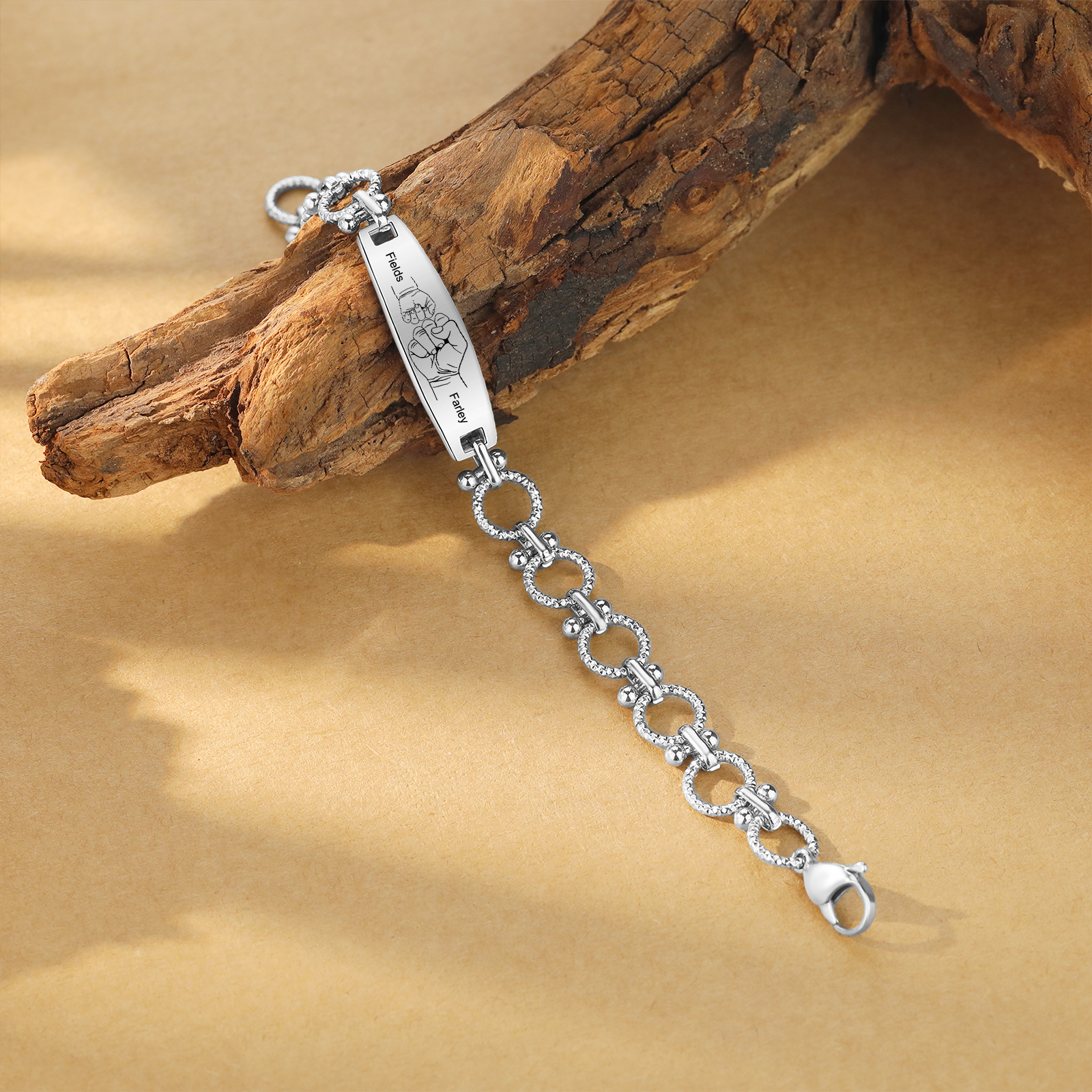 Herren Armband-Personalisiertes 2 Namen Faust Edelstahl Armband 