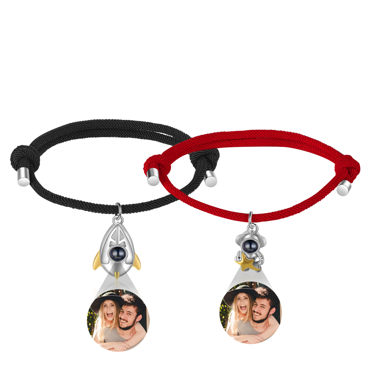 Personalisierte Foto Raumfahrer Rakete Projektion Armbänder Set für Paare