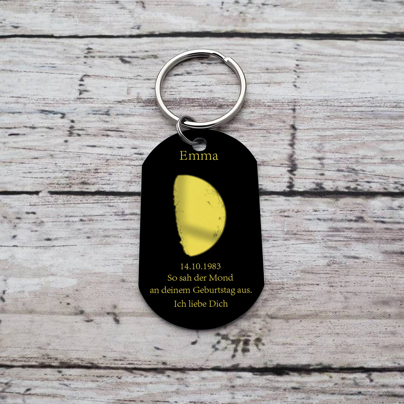 Personalisierbarer Name & Datum Schlüsselanhänger-So sah der Mond an deinem Geburtstag aus. Ich liebe dich-Geburtstagsgeschenk
