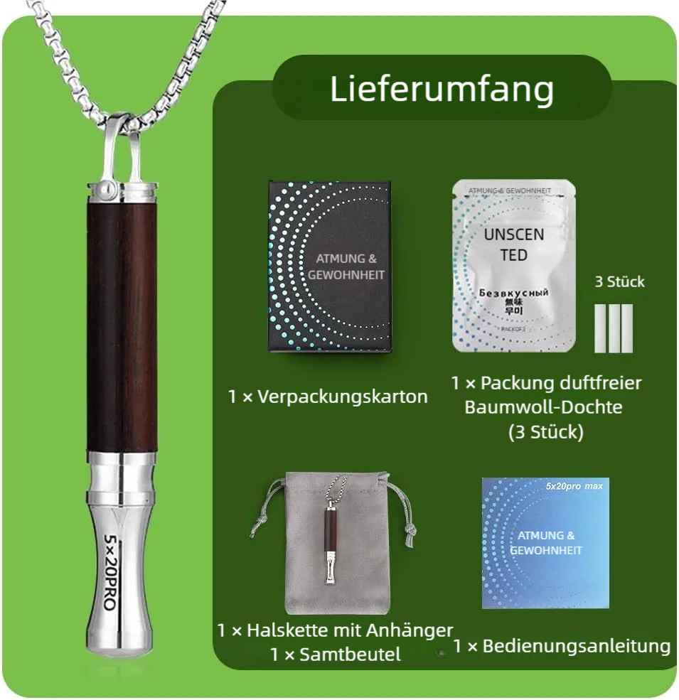 Halskette mit Atemanhänger aus Holz zur Angstlinderung und zum Rauchstopp