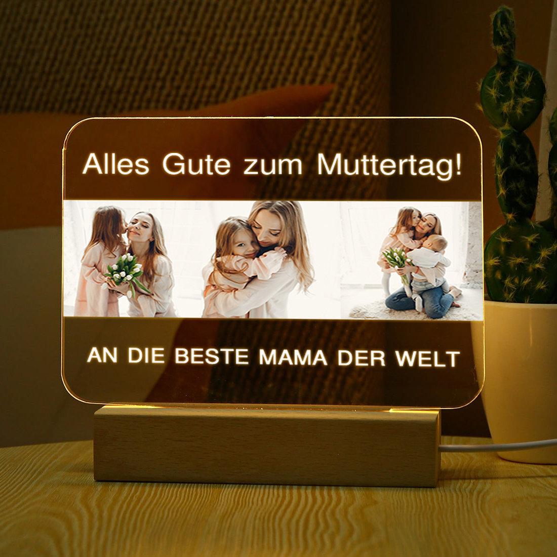 Personalisierte 3 Fotos & 2 Texte PAPA Nachtlicht Geschenk für Mutter
