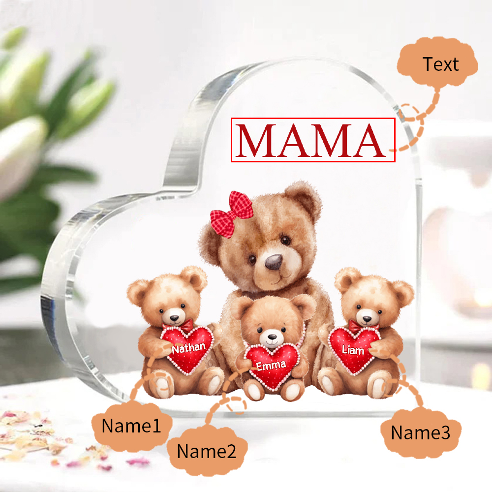 Personalisierte 3 Namen & Text Teddybär Familie Acryl-Deko Schreibtischdekoration für Mutter