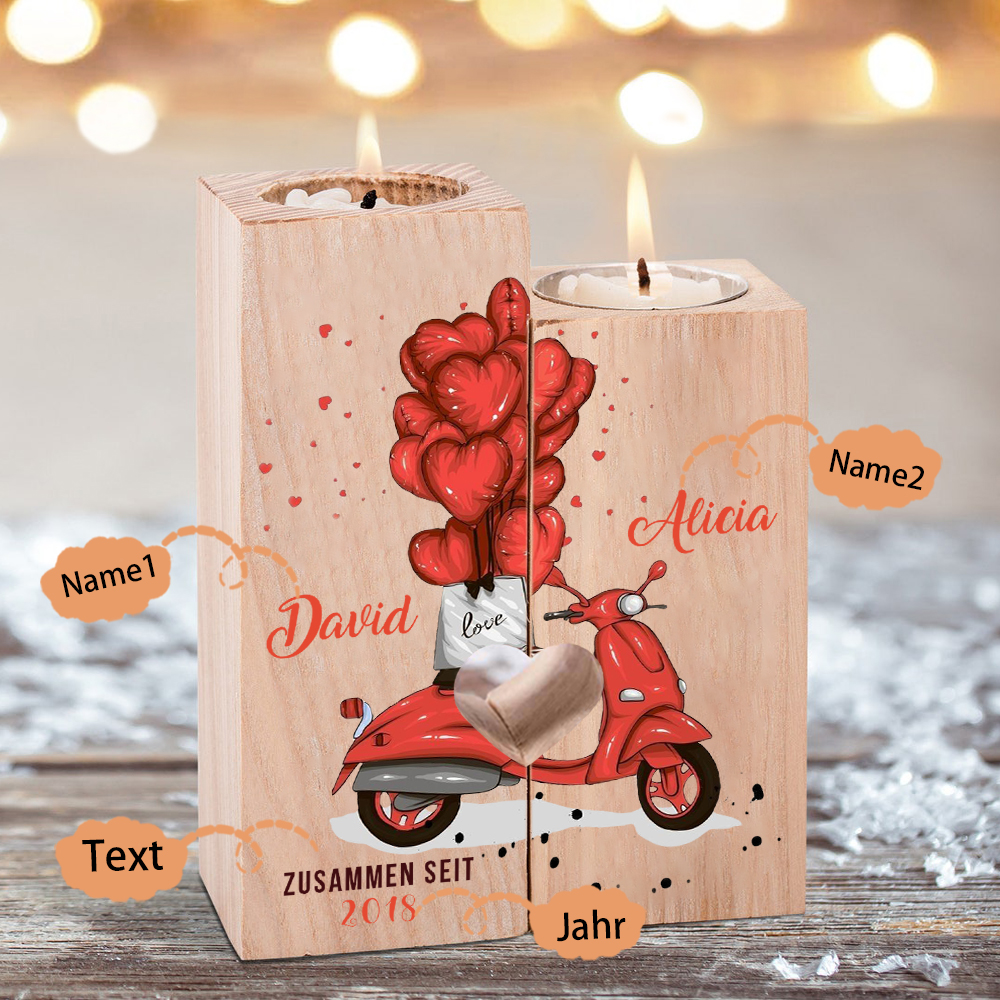 Personalisierte 2 Namen & Text & Jahr Kerzenhalter- Hölzerne Kerzenständer Hochzeitstag Valentinstag Geschenke