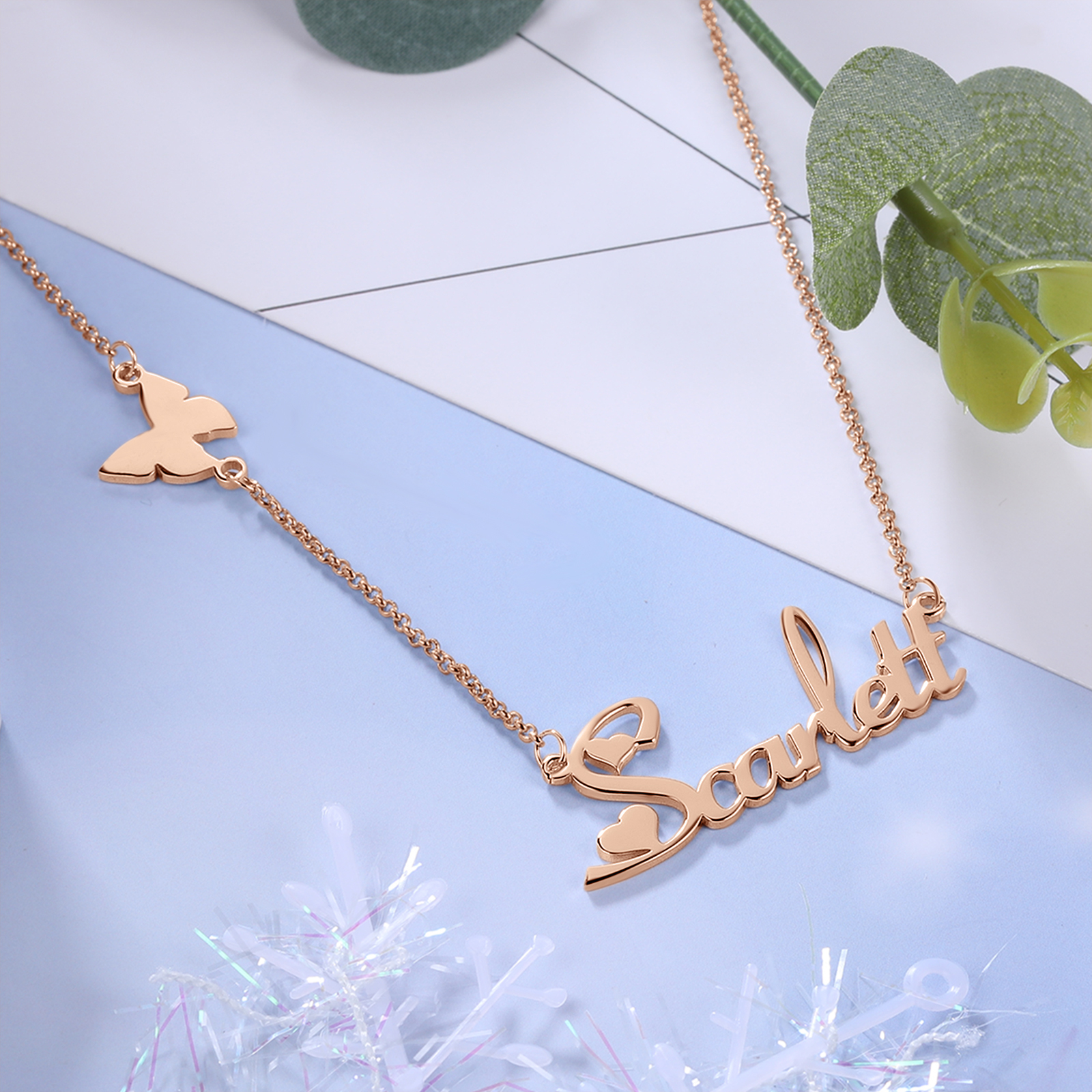 925 Sterling Silber Personalisierbare 1 Namensgravur Halskette Schmetterling