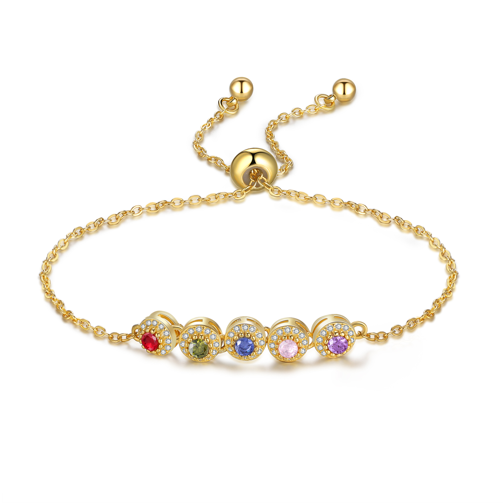 Personalisierte 5 Geburtssteine Rund Armband mit Zirkonia