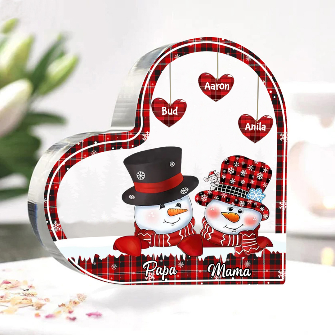Personalisierte 5 Namen Schneemann Familie Weihnachten Acryl-Deko-Schreibtischdekoration