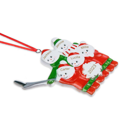 Harz Personalisierte 5 Namen & Jahr Skifahren Familie Weihnachtsornament Weihnachtsbaum Anhänger mit 5 Familienmitgliedern
