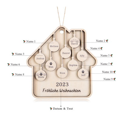 Holz Weihnachtsornament-Personalisiertes 10 Namen Text Jahr Haus Ornament Anhänger 