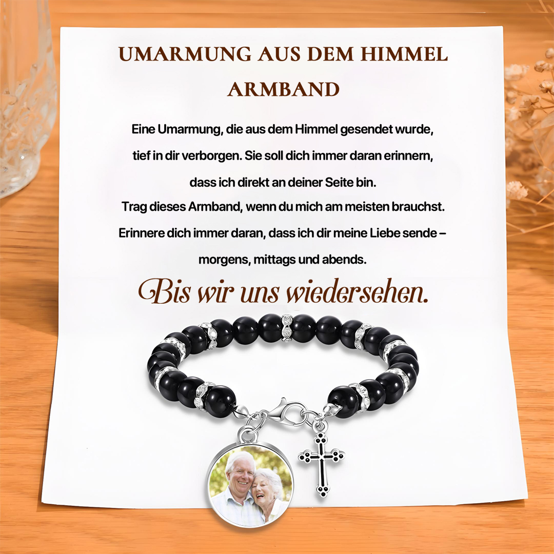 Personalisiertes Foto Armband mit Geschenkkarte - Umarmung aus dem Himmel Armband - Gedenkarmband mit Kreuzanhänger