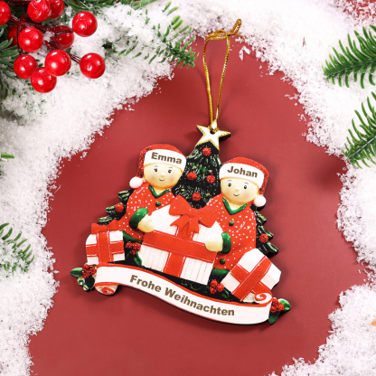 Holz Personalisiertes 2 Namen Text unter dem Weihnachtsbaum Anhänger mit 2 Familienmitgliedern Weihnachtsornament