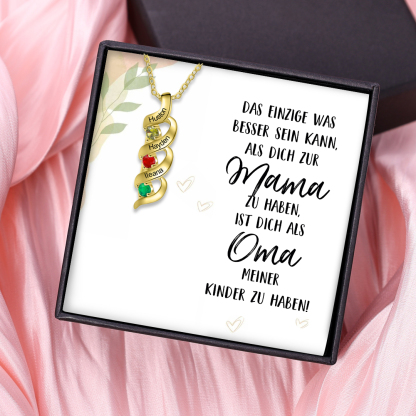 Personalisierte DNA-Halskette mit 2–7 Namen und Geburtssteinen – Mit Gravur „Das Einzige, was besser ist …“ mit Nachrichtenkarte