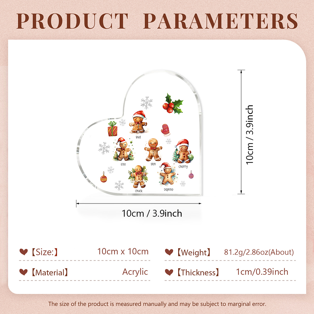 Personalisierte 6 Namen Lebkuchenmann Familie Weihnachten Acryl-Deko-Schreibtischdekoration