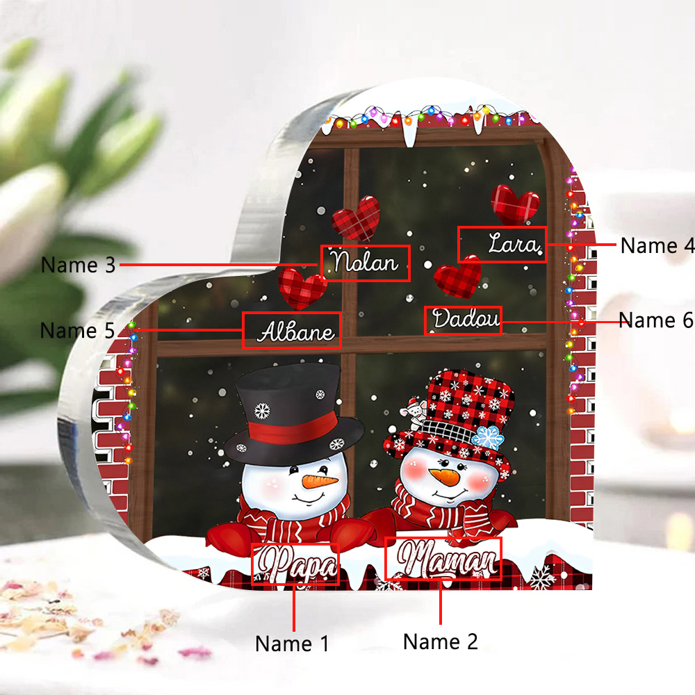 Personalisierte 6 Namen Schneemann Familie Weihnachten Acryl-Deko-Schreibtischdekoration