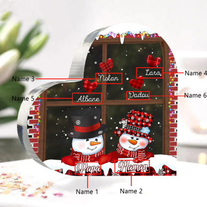Personalisierte 6 Namen Schneemann Familie Weihnachten Acryl-Deko-Schreibtischdekoration
