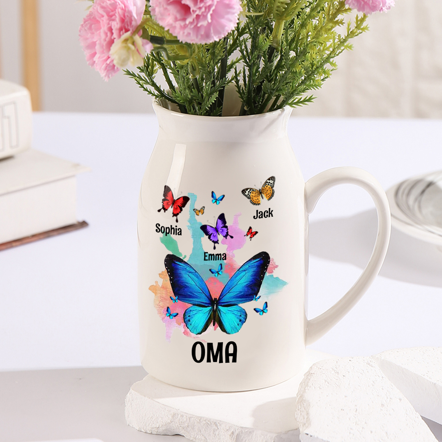 Personalisierte 3 Namen & Text Schmetterling Vase