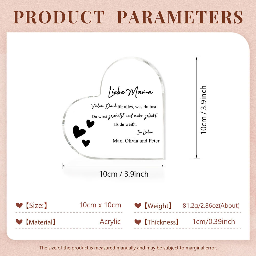 Personalisierter Text & Name -Vielen Dank für alles, was du tust- Acryl-Deko Schreibtischdekoration für Mutter
