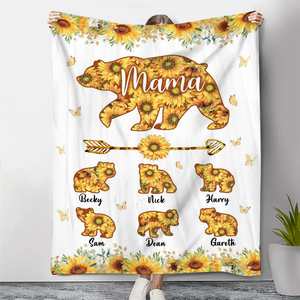 Personalisierbare 6 Namen Sonnenblume Mama Bär Decke - Geschenk für Mutter