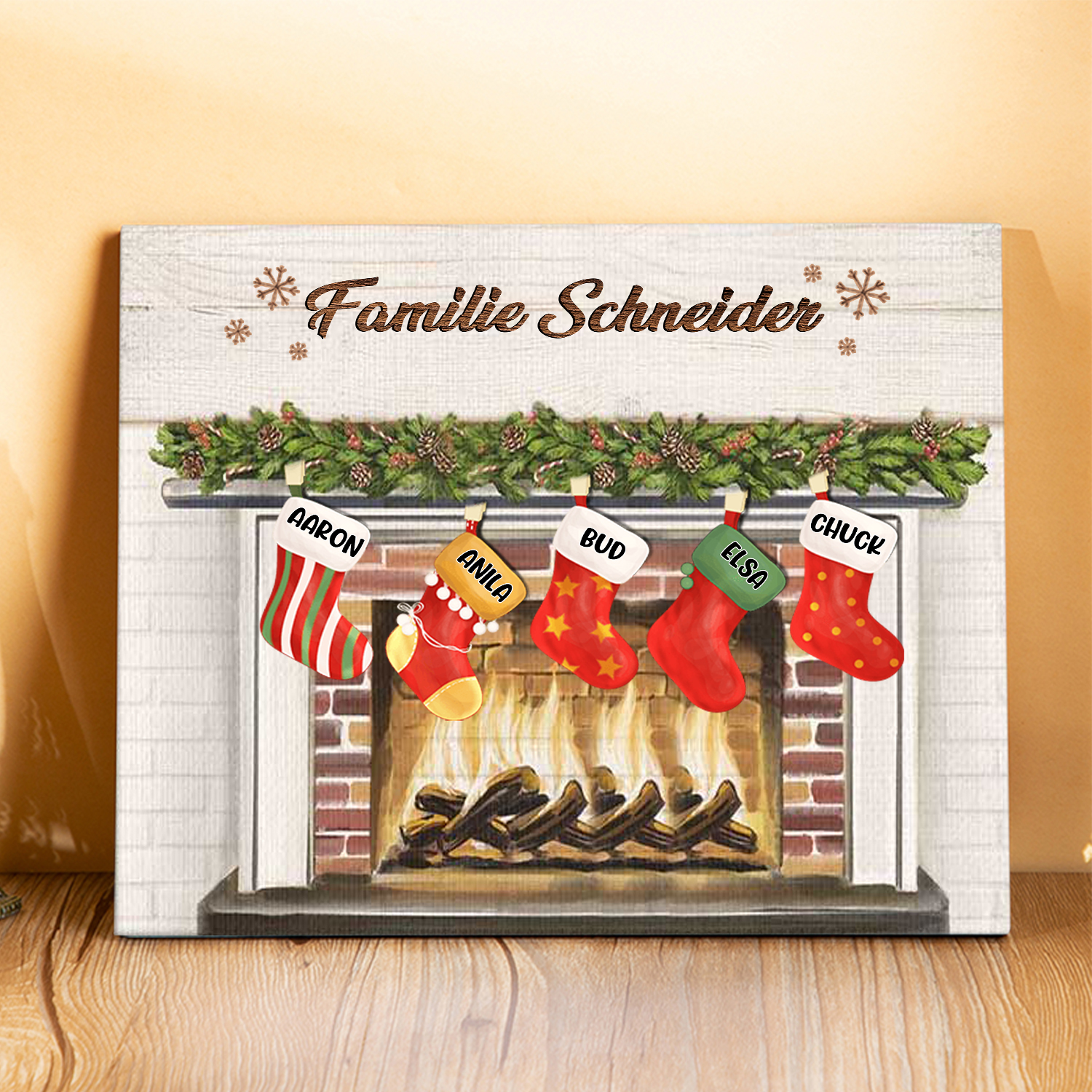 Familie Holzbild - Personalisierter Text & 5 Namen Kamin Holzdekoration-Geschenk für Opa/Oma